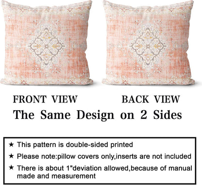Snycler Boho Throw Pillow Covers 18x18 inch Set of 2 Bohemian Carpet Throw Pillows for Couch Light-Pink Decorative Pillow Cases Farmhouse Home Decor for Sofa Porch Patio Bed Room Outdoor