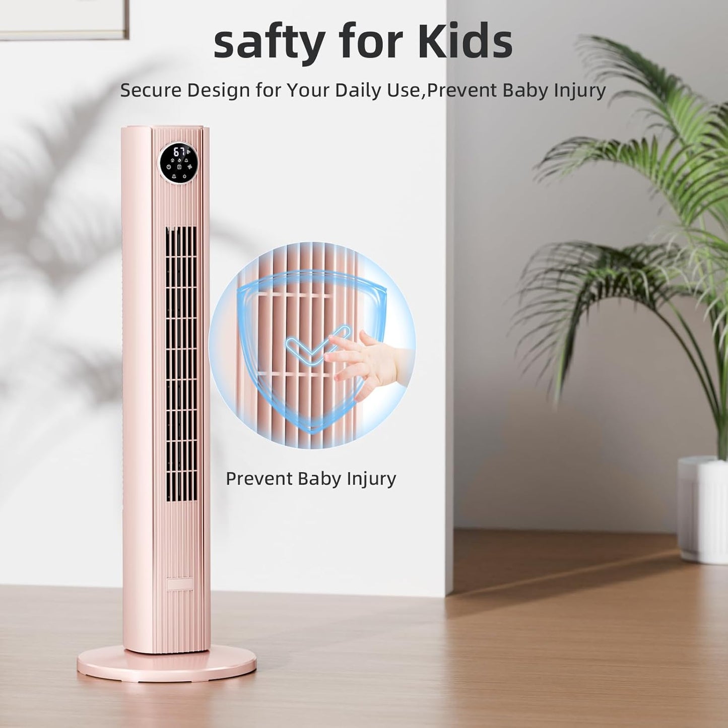 Antarctic Star 35-inch Tower Fan Portable Electric 85° Oscillating Fan Quiet Cooling Remote Control Standing Bladeless Floor Fans 3 Speeds Wind Modes 12h Timer Bedroom Office, PINK
