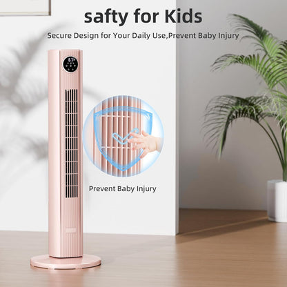 Antarctic Star 35-inch Tower Fan Portable Electric 85° Oscillating Fan Quiet Cooling Remote Control Standing Bladeless Floor Fans 3 Speeds Wind Modes 12h Timer Bedroom Office, PINK