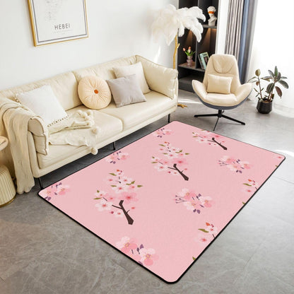 Erosebridal Floral Area Rug 6'6" x 4'11" Cherry Blossom Living Room Rugs Peach Blossoms Branches Hand Drawn Decorative Carpet Cute Girly Pink Flowers Indoor Floor Mat