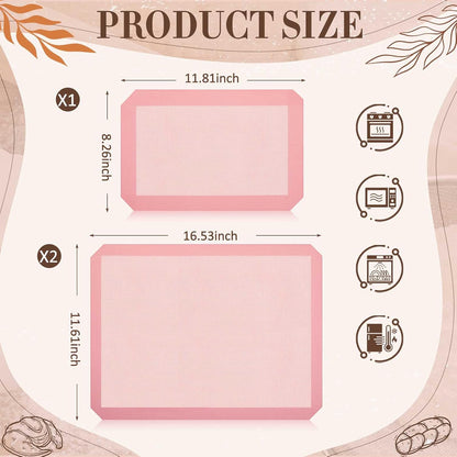3 Pack Perforated Silicone Baking Mat, Non Stick Pink Baking Mats 2 Half Sheets 16.5"x11.6" & 1 Quarter Sheet, Food Reusable Safe Oven Liners Mats for Making Cookies, Macaroons, Bread