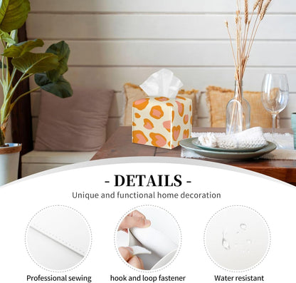 Peach Orange Spots Pink Leopard Pattern Tissue Box Cover Square Pu Leather Waterproof Tissue Box Holder for Car Bathroom Bedroom Office Tabletop Decor