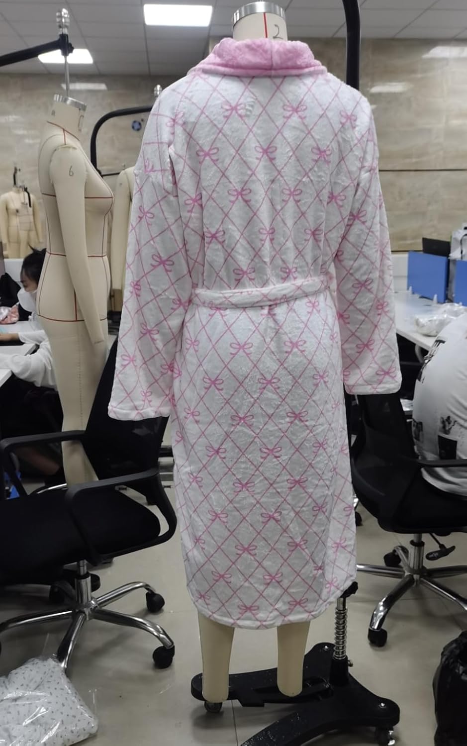 Women Valentine's Day Bow Floral Long Sleeve Plush Robes Fuzzy Shawl Collar Warm Belted Bathrobes