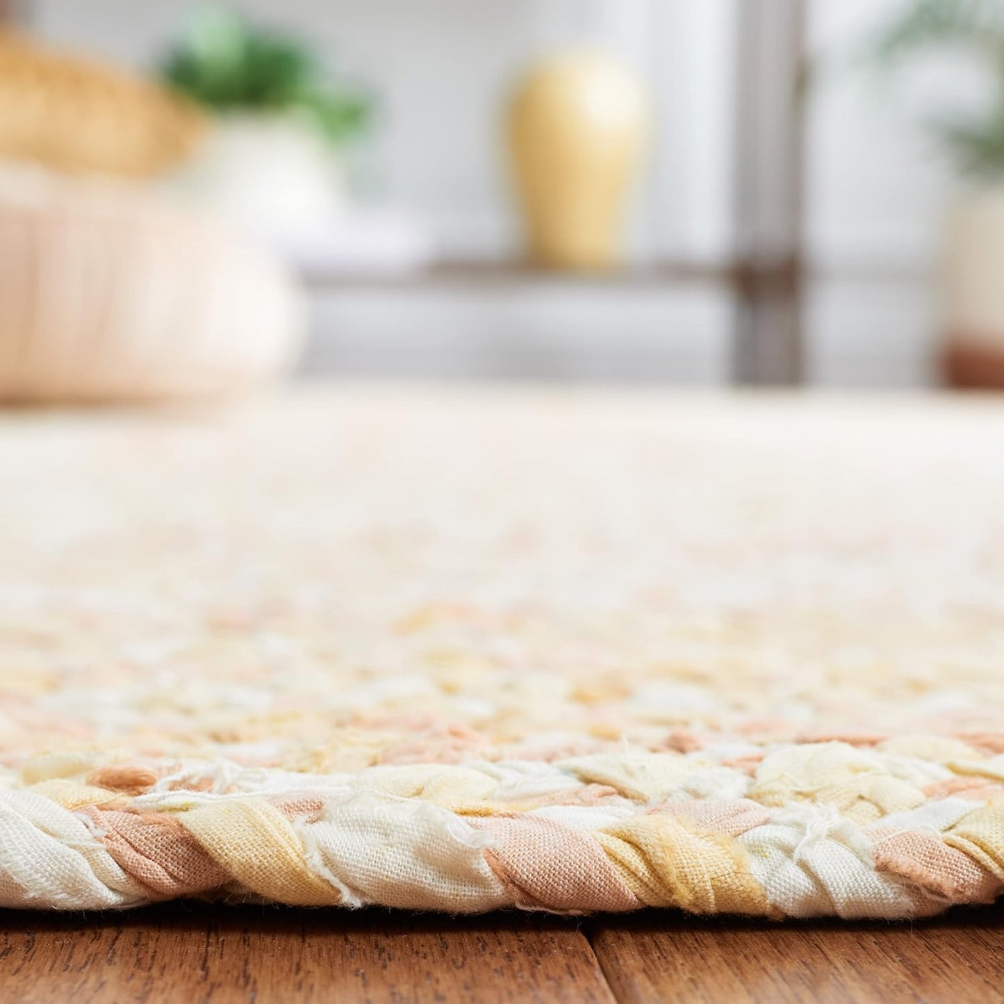SAFAVIEH Braided Collection Area Rug - 5' x 8' Oval, Beige with Pink Accents, Handmade Cotton, Country Cottage Style, Reversible, Ideal for Areas in Entryway Living Room Bedroom Kitchen (BRD452B)