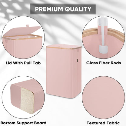 BALEINE Laundry Hamper with Lid, Tall Laundry Baskets with Bamboo Pull Handles, Large Laundry Bin with Internal Support (18 Gal/70L, Pink)