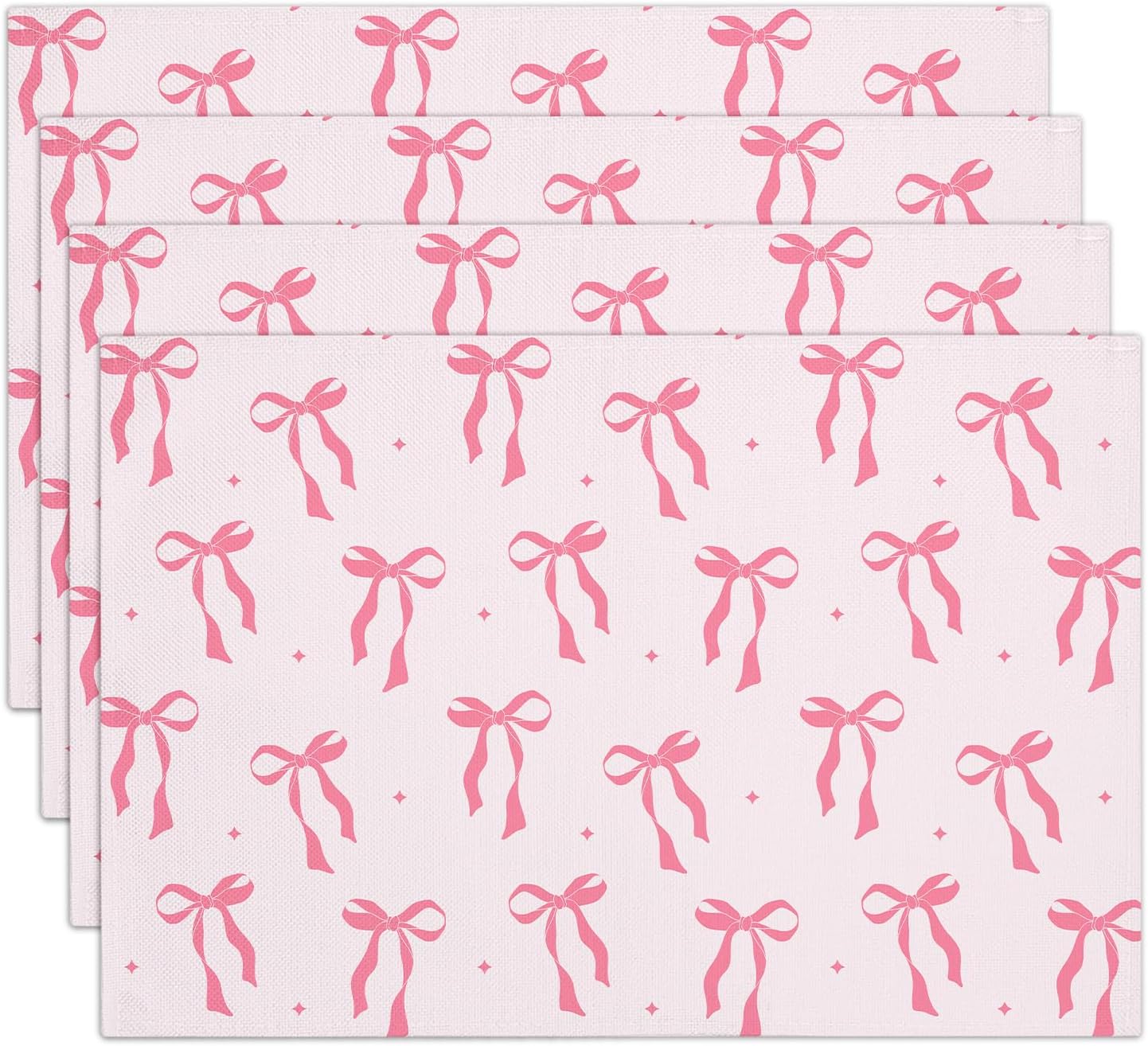 Pink Bow Cotton Linen Placemats Set of 4, 12x18 Table Mat for Family Dinners Wedding Parties Restaurant Kitchen Decoration, Waterproof Washable Heat Resistant Place Mats -a11