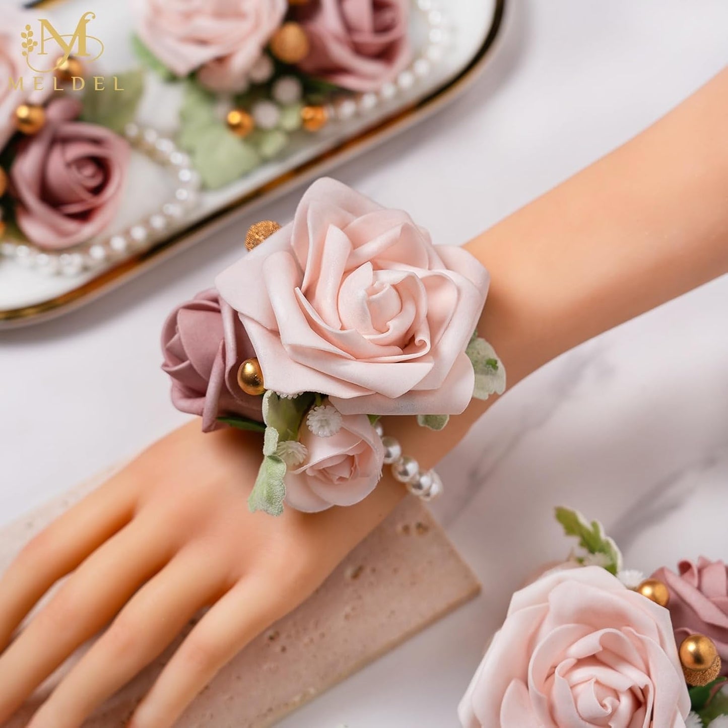 6Pcs Dusty Pink Faux Foam Rose Corsages for Women Wedding 6Pcs | Artificial Foam Rose Corsages Wristlet for Wedding Prom Bride Bridesmaids Homecoming Party Ceremony Anniversary