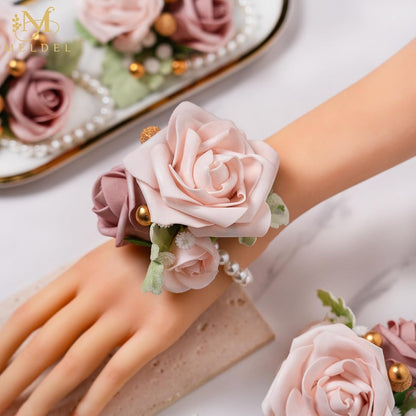 6Pcs Dusty Pink Faux Foam Rose Corsages for Women Wedding 6Pcs | Artificial Foam Rose Corsages Wristlet for Wedding Prom Bride Bridesmaids Homecoming Party Ceremony Anniversary