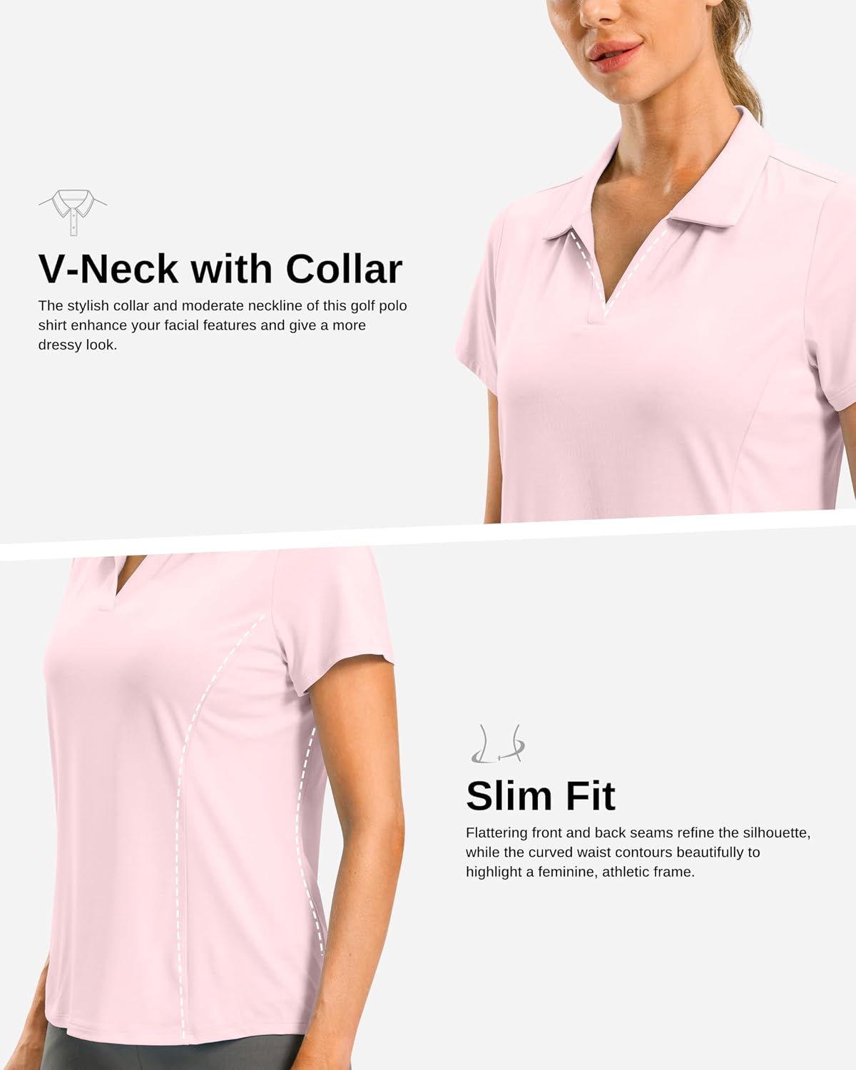 G Gradual Polo Shirts for Women Short Sleeve Golf Shirts V Neck Collared Top Cooling Lightweight UPF 50+ Tennis Work Dry Fit