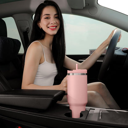 Labulabla 40oz Tumbler with Handle,Double Wall Vacuum Reusable Stainless Steel Insulated Water Bottle,With Leak Proof lid and Straw for Iced or Cold Beverages (light pink)