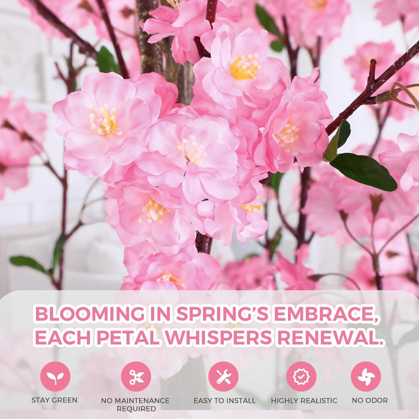 Artificial Cherry Blossom Tree, 7FT Tall Artificial Tree with White Pot, Pink Fake Sakura Flower Tree, Faux Silk Plants for Home, Living Room, Wedding, Garden, Balcony, Hotel Decoration