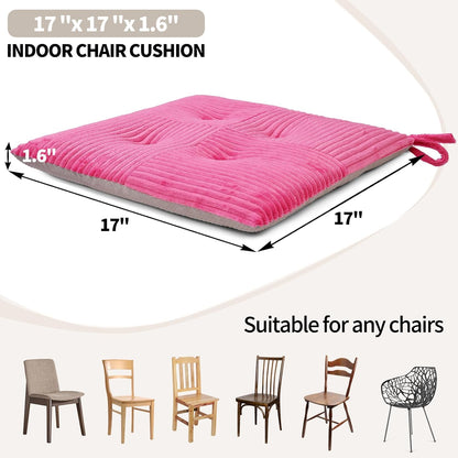 Office Stacking Chair Cushion with Ties, Corduroy High Density Foam Non-Slip Kitchen Seat Cushion, Square 17" x 17" Indoor Dining Chair Pads, Pink, 1 PCS