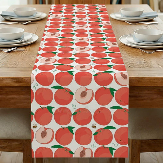 Linen Runner Table Cloth 71X13 Inch, Peach Pattern Indoor Burlap Table Runners Farmhouse Style, Coastal Seasonal Boho Cloth for Boho Outdoor Party Decorations