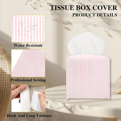 Pink Tissue Box Cover, Cute Tissue Holder Square with Bottom Belt for Home Bathroom Office Vanity Countertop, Housewarming Gifts Ideas for Women Friends Mom Bestie -13