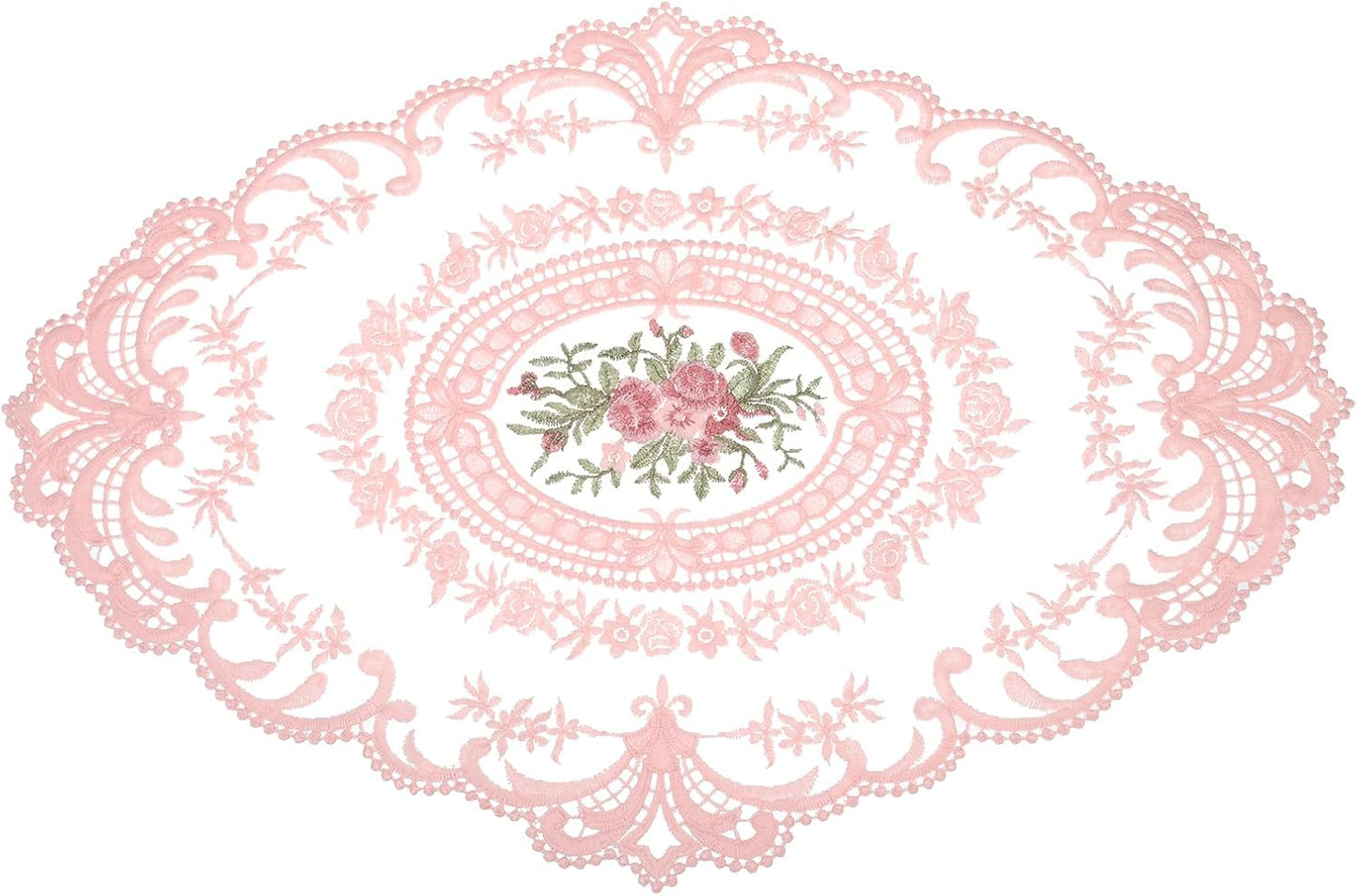 uxcell Retro Lace Placemat 12x16-in Oval Embroidered Table Place Mats French Crochet Doilies Coasters Cup Mat for Home Wedding, Peach Pink