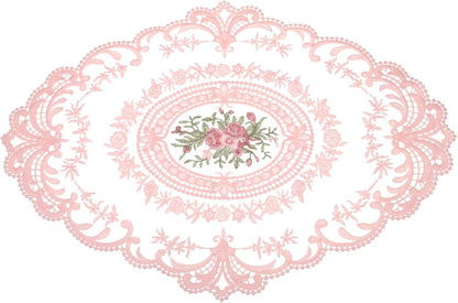 uxcell Retro Lace Placemat 12x16-in Oval Embroidered Table Place Mats French Crochet Doilies Coasters Cup Mat for Home Wedding, Peach Pink
