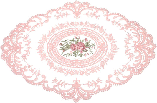 uxcell Retro Lace Placemat 12x16-in Oval Embroidered Table Place Mats French Crochet Doilies Coasters Cup Mat for Home Wedding, Peach Pink