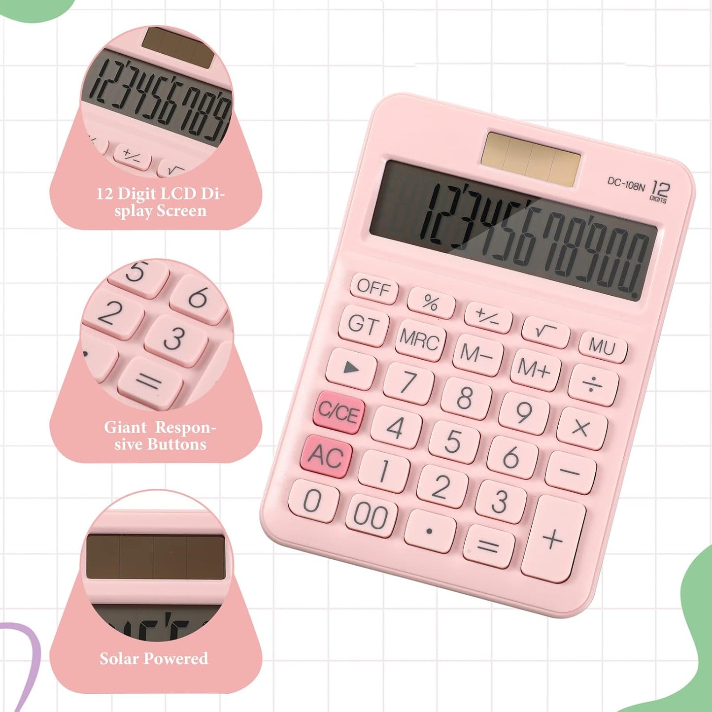 Sabary 12 Pcs Pink Desk Accessory Kit Include Stapler with Staples Tape Dispenser Staple Remover Sticky with Box Paper Clips Pen Kit Scissors Box Cutter Calculator Office Desk Supplies Christmas Gift