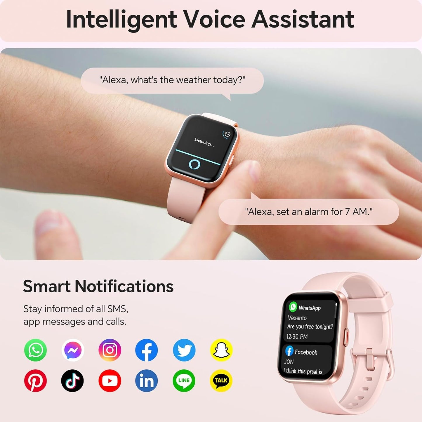 Smart Watches for Women, 1.85" HD Smartwatch Compatible iPhone/Samsung/Android (Answer/Make), Fitness Tracker with Heart Rate/Sleep/SpO2 Monitor, Smart Watch 3ATM Waterproof, 120+ Sport Modes, Alexa