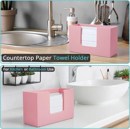 Paper Towel Dispenser Countertop, Wooden Bathroom Paper Towel Holder, Pink Napkin Holder for Kitchen, Countertop Multifold C-Fold, Z-Fold, Trifold Paper Hand Towel Dispenser for Bathroom Toilet