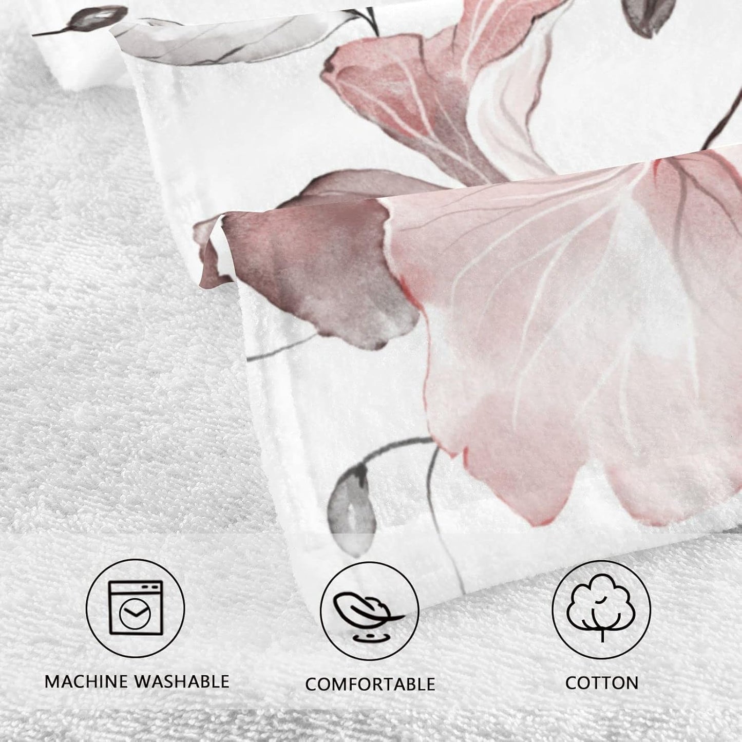 ALAZA Pink Rose Flower Gray Leaves Hand Towels for Bathroom Set of 2 Soft 100 Percent Cotton Towel Luxury Decorative Bath Towels Highly Absorbent Face Towel 16" X 28"