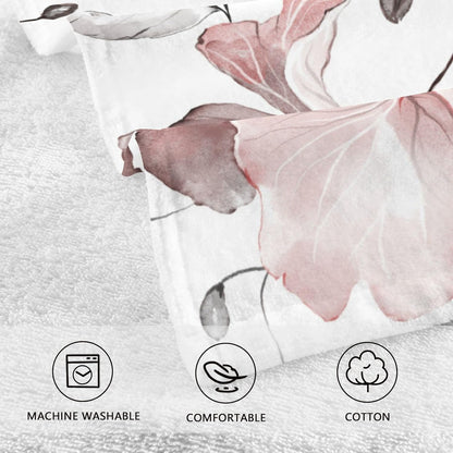 ALAZA Pink Rose Flower Gray Leaves Hand Towels for Bathroom Set of 2 Soft 100 Percent Cotton Towel Luxury Decorative Bath Towels Highly Absorbent Face Towel 16" X 28"