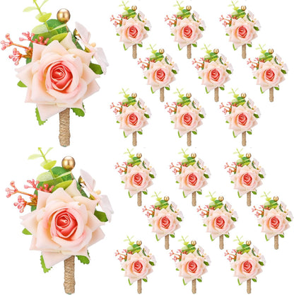 Sherr 12 Pcs Boutonniere for Men Wedding Flower Boutonniere Rose Corsage Set with Pin for Groom Groomsmen Prom Western Wedding Anniversary Dinner Fall Party Decor(Pink)