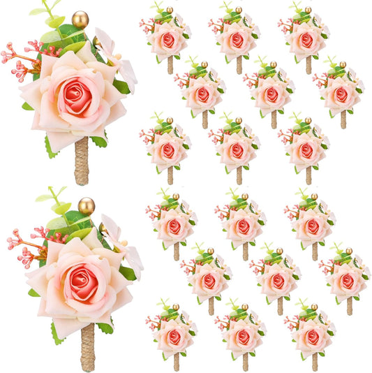 Sherr 12 Pcs Boutonniere for Men Wedding Flower Boutonniere Rose Corsage Set with Pin for Groom Groomsmen Prom Western Wedding Anniversary Dinner Fall Party Decor(Pink)