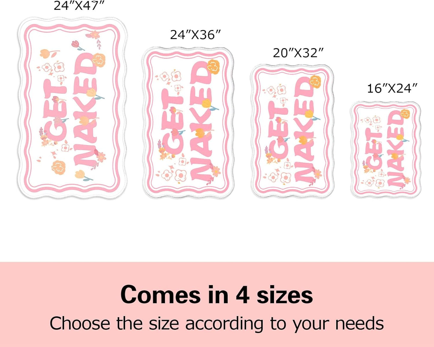 Get Naked Bath Mat, Scalloped Pink Ultra Thin Soft Non Slip Absorbent Machine Washable Bathroom Rugs, Large Quick Dry Low Pile Fluffy Cute Funny Bath Rugs for Bathroom Floor