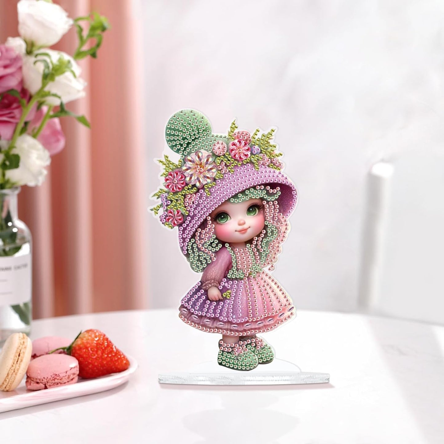 MVVMTOP Diamond Art Painting Tabletop Decoration, DIY Pink Doll, 5D Diamond Art Home Desktop Decoration By Number Mosaic Arts Crafts for Home Office Acrylic Tabletop Decor, Christmas Handmade Gift