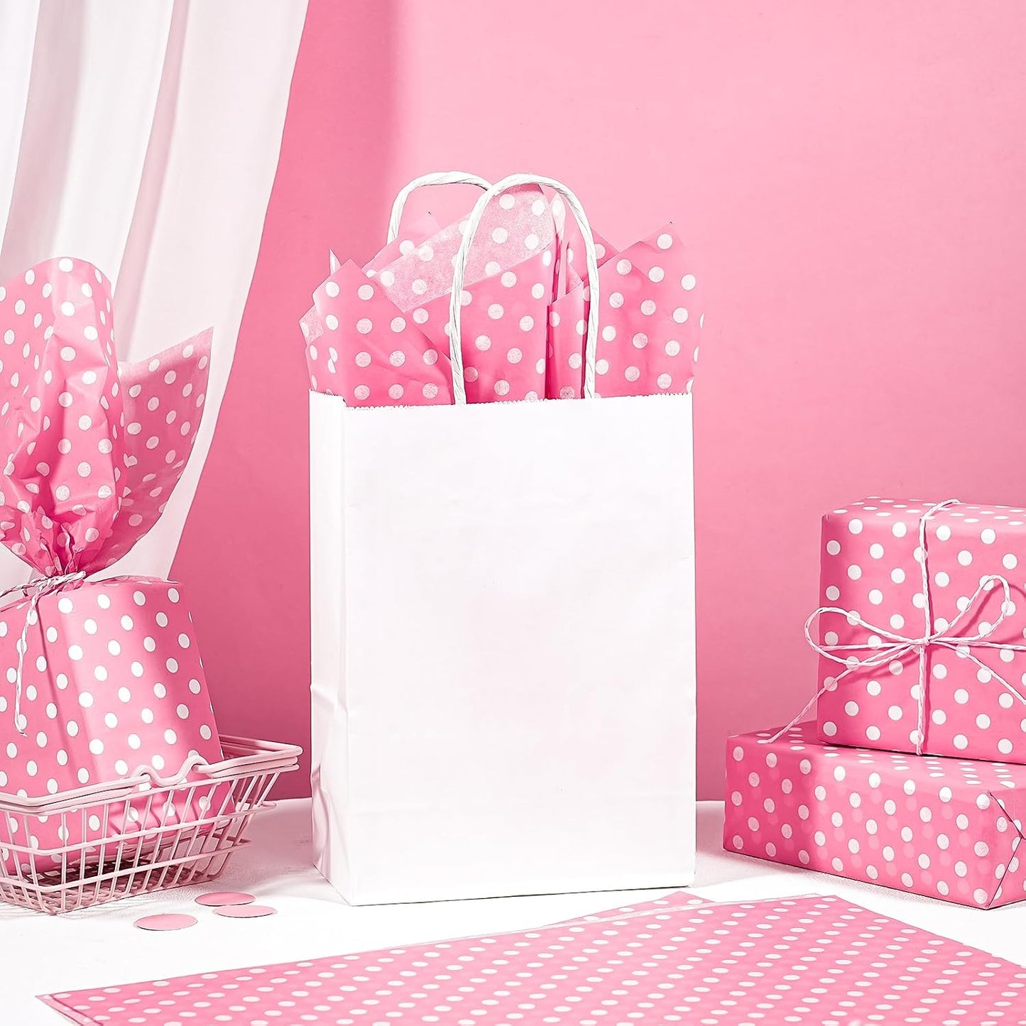 WRAPAHOLIC Polka Dots Wrapping Tissue Paper - 30 Sheets 14 x 20 Inch Pink Polka Dots Tissue Paper Bulk for Birthday, Christmas, Wedding, Baby Shower, Art Craft, Party Favor