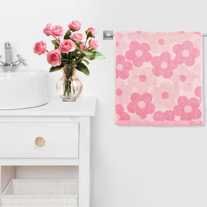 FYSUIMU 2 Pcs Pink Floral Hand Towels 3D Jacquard Cotton Bath Towel Spring Flower Absorbent Dish Towels for Housewarming Home Kitchen Bathroom Decor Gift Set, 29.5 x 13.7 Inch