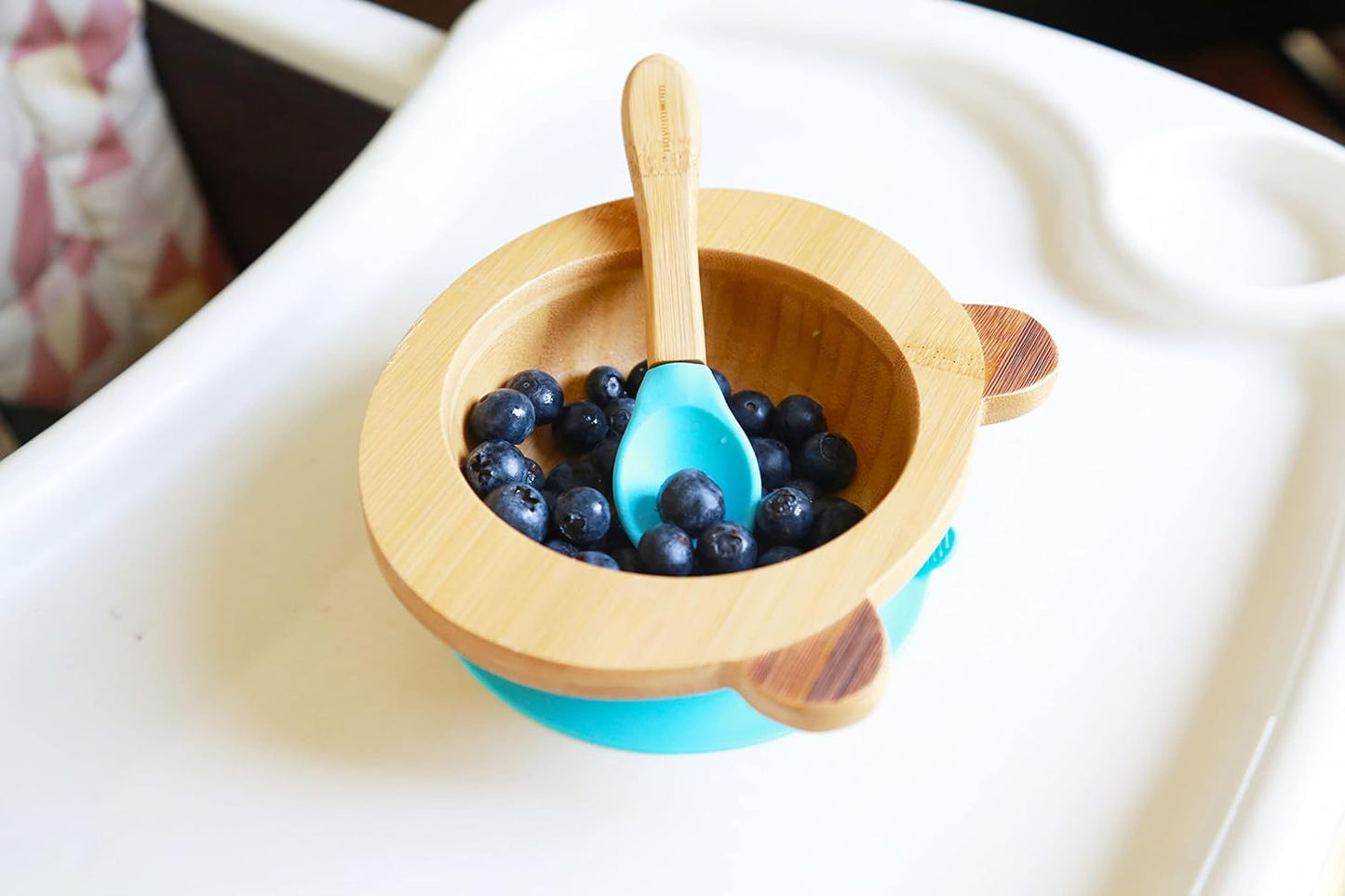 Suction Bowls for Baby- Bamboo set- LED Weaning Spoons- BPA Free - Toddler bowl and spoon set- Pink