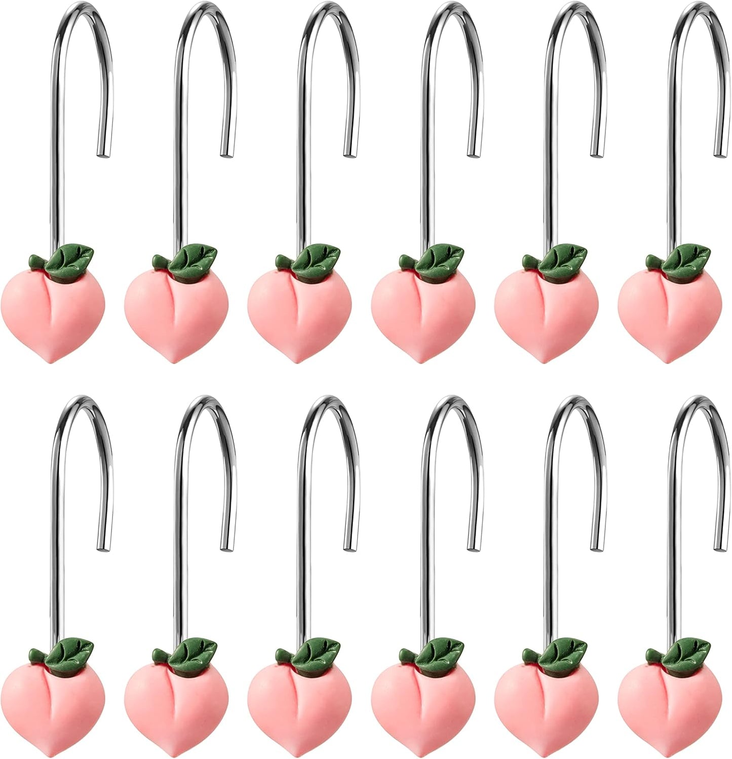 Peach Shower Curtain Hooks - 12 Pcs Peach Bathroom Resin Decor Accessories Set Glide Home Decorative Shower Curtain Rod Rings Hooks Hangers Rust Resistant Proof Stainless Steel Pinch Pleat