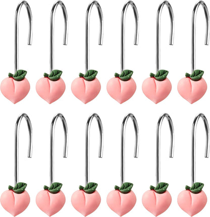 Peach Shower Curtain Hooks - 12 Pcs Peach Bathroom Resin Decor Accessories Set Glide Home Decorative Shower Curtain Rod Rings Hooks Hangers Rust Resistant Proof Stainless Steel Pinch Pleat