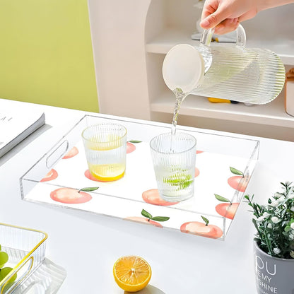 YETTASBIN Peach Acrylic Serving Tray with Handles 12 x 16 Inch, Sturdy Spill-Proof & Non-Slip Decorative Tray for Kitchen Countertop, Bathroom Vanity Organizer, Ottoman Coffee Table