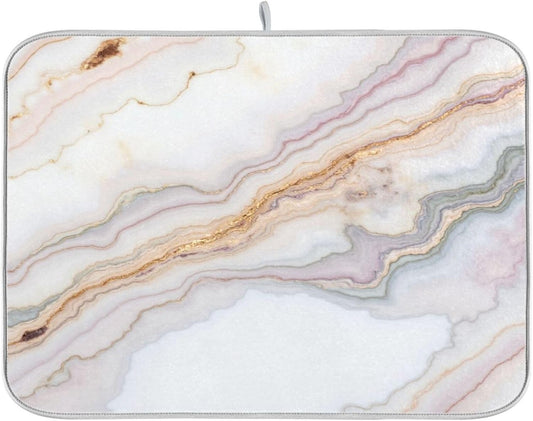 Kcldeci Pink White Marble Dish Drying Mat Dish Drainer Rack Pad Kitchen Counter Mat 18" x 24" Heat Resistant Mat