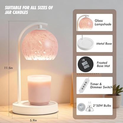 Candle Warmer Lamp Gifts for Women - Dimmable Scented Wax Melt Warmer with Timer - Housewarming Gift for Home Bedroom Decor, Xmas Birthday Gifts for Mom, 2 Bulbs, Pink