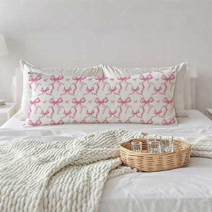 Coquette Pink Bow 20x54 Body Pillow Cover, Coquette Preppy Room Dorm Decor, Girly Room Decor Aesthetic, Pink Ribbon Decorative Long Body Pillow Cases for Bed Couch