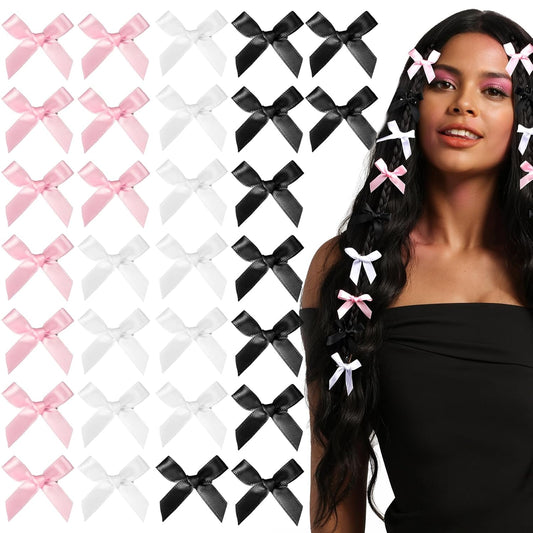 Teenitor 30pcs Hair Bow Pink Bow, Pink Black White Bows for Hair Small Hair Bows, Hair Bow Clips Cute Black White Bow Hair Accessories