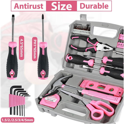 37/13Pcs Household Repair Tool Kit Multipurpose Home Hand Tool Set with Storage Case Pink Hammer Screwdriver Set Measuring Tool (Color : 37PCS as show)