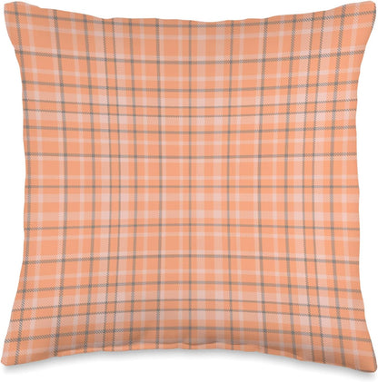 Cute Pastel Coral Peach Plaid Gingham Pattern Minimalist Throw Pillow