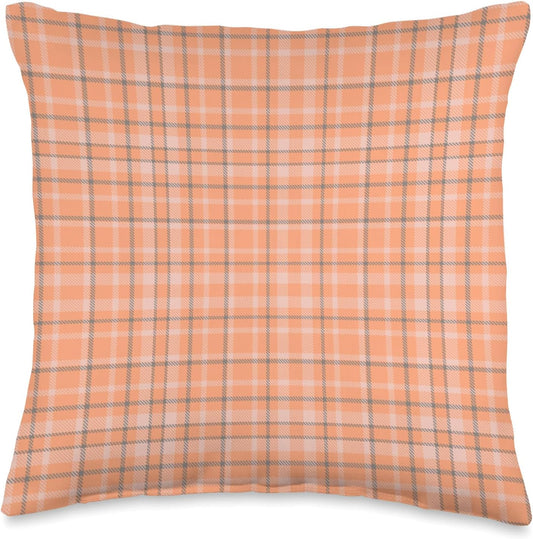 Cute Pastel Coral Peach Plaid Gingham Pattern Minimalist Throw Pillow