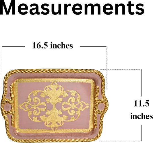 MY ITALIAN DÉCOR - Large Florentine Wood Tray for Coffee Table, 16.5" x 11.5", Vintage Decor, Pink Room Decor, Gift for Women, Vanity Tray, Bed Table, Made in Italy (Pink)