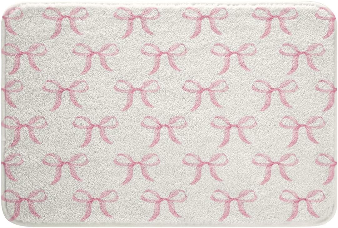 Feelyou Pink Bow Bathroom Rugs Microfiber 20"x32" Cute Bowknot Bath Mats Non-Slip Light Pink Bathroom Accessories Princess Decor Floor Doormats Soft Door Mat