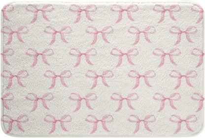 Feelyou Pink Bow Bathroom Rugs Microfiber 20"x32" Cute Bowknot Bath Mats Non-Slip Light Pink Bathroom Accessories Princess Decor Floor Doormats Soft Door Mat