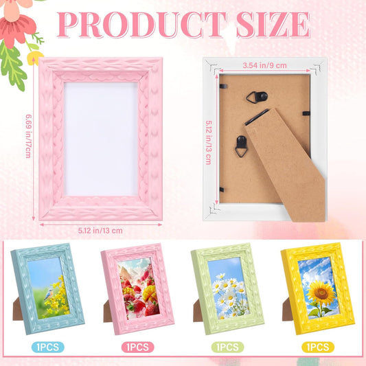 Lineshading 4 Pcs 3.5x5 Small Pastel Picture Frames Set, Colorful Photo Frames for Tabletop and Wall Display, Small Decorative Picture Frame for Room Decor, Gallery Wall, Desk(Pink,Yellow,Blue,Green)