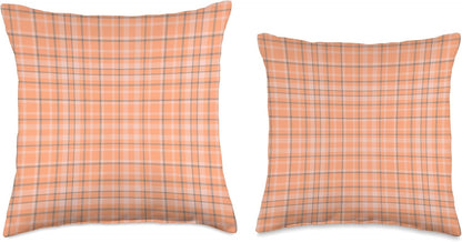 Cute Pastel Coral Peach Plaid Gingham Pattern Minimalist Throw Pillow