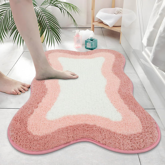 HAOCOO Pink Bathroom Rugs Non Slip 20X31 inch, Ultra Soft Absorbent Irregular Shape Bath Rug, Microfiber Washable Non-Slip Bathmat Boho Decor for Bedroom Bathroom Floor Tub Shower