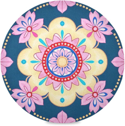 Cherry Blossom Boho Pattern Blue Peach table placemat round placemats heat resistant waterproof toddlers porta platos para mesa 15.4x15.4in set of 6